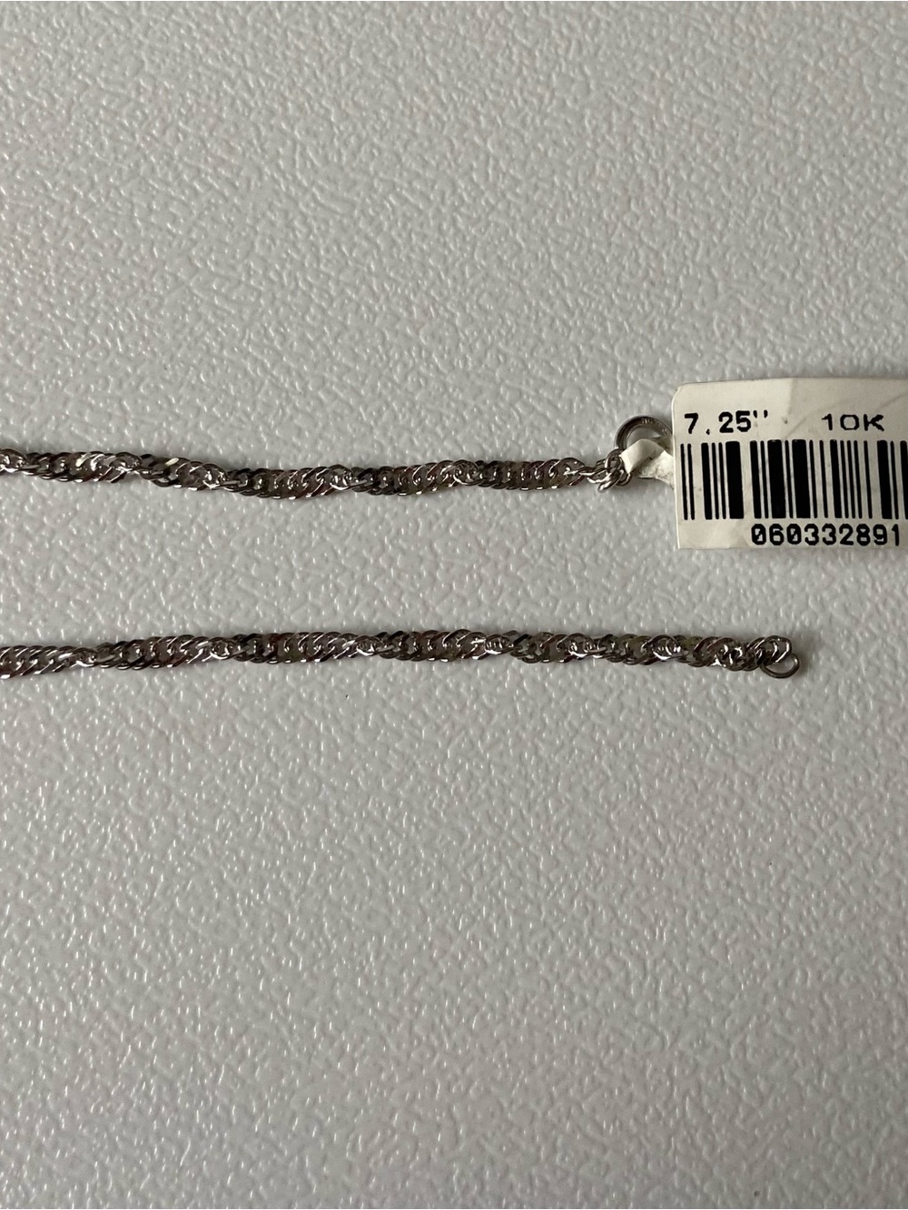 NWT 10K White Gold Rope Chain Bracelet 7.25"
